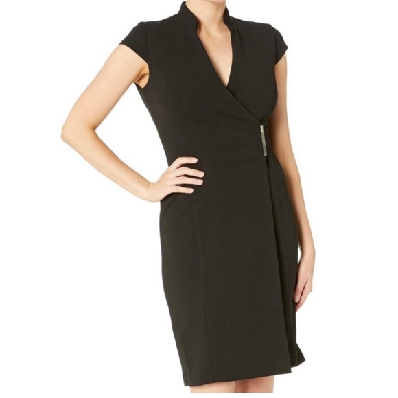 Calvin Klein Black Wrap Dress with Clasp - Picture 1 of 12